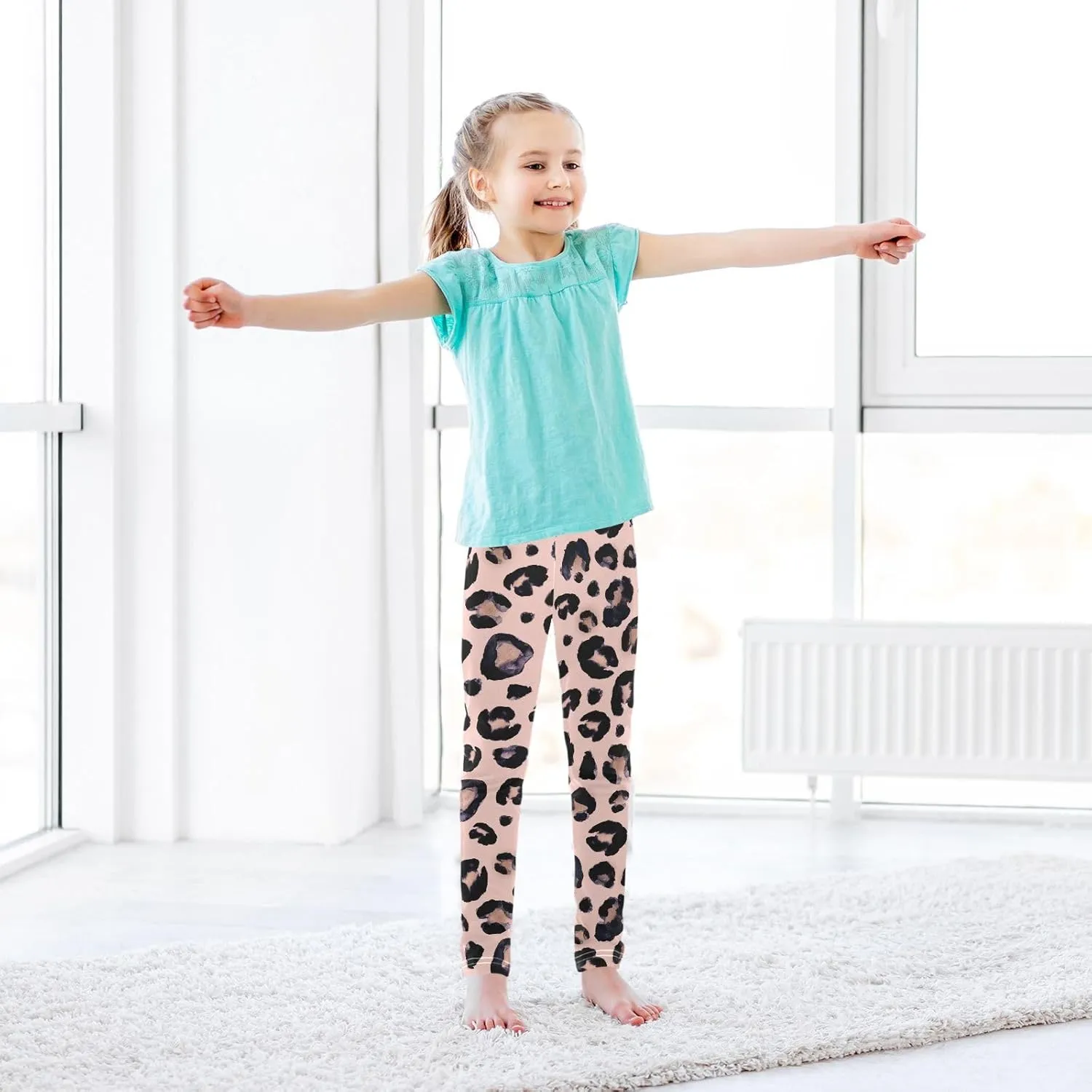 Leopard Skin Leggings for Girls Stretch Pants Soft Girls Leggings Ankle Length Leggings for Kids Toddler 4-10 Years