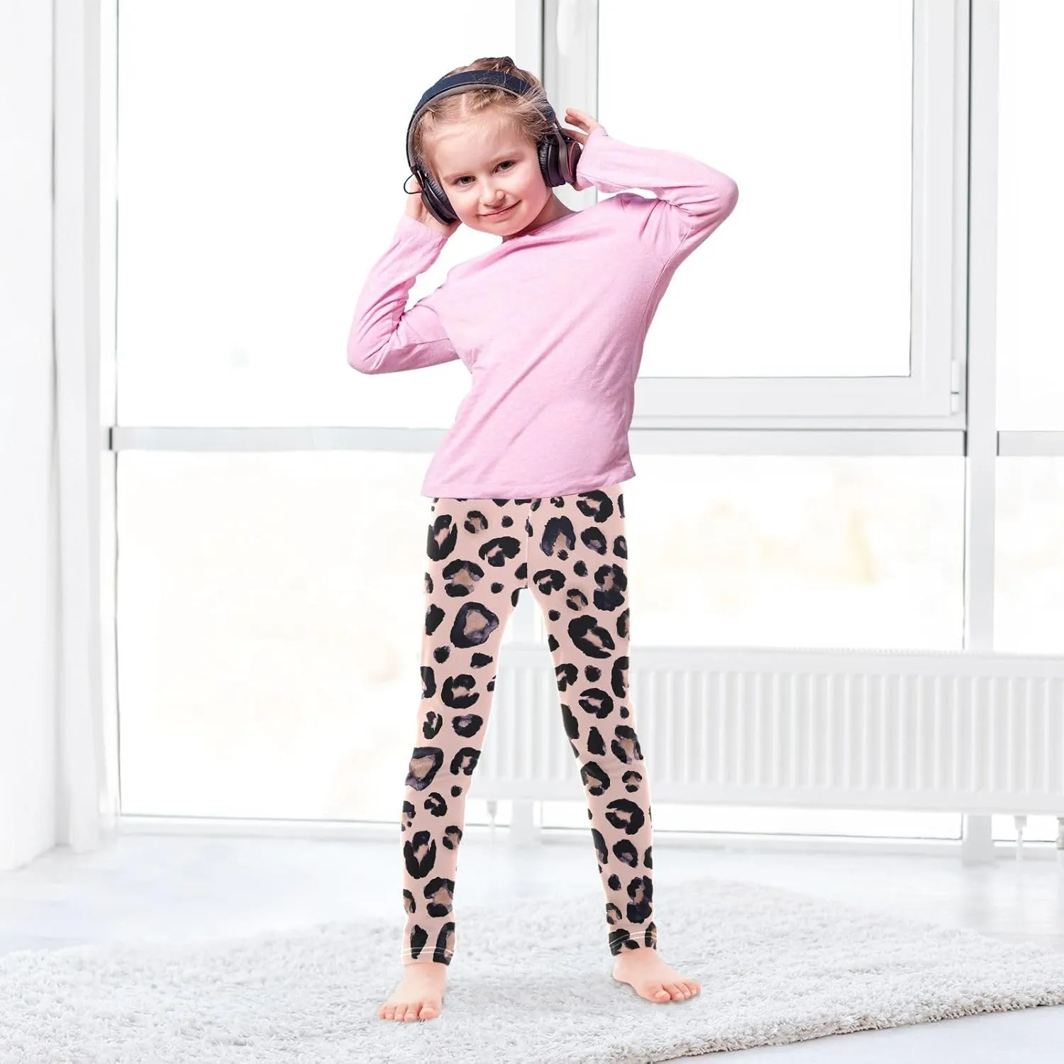 Leopard Skin Leggings for Girls Stretch Pants Soft Girls Leggings Ankle Length Leggings for Kids Toddler 4-10 Years