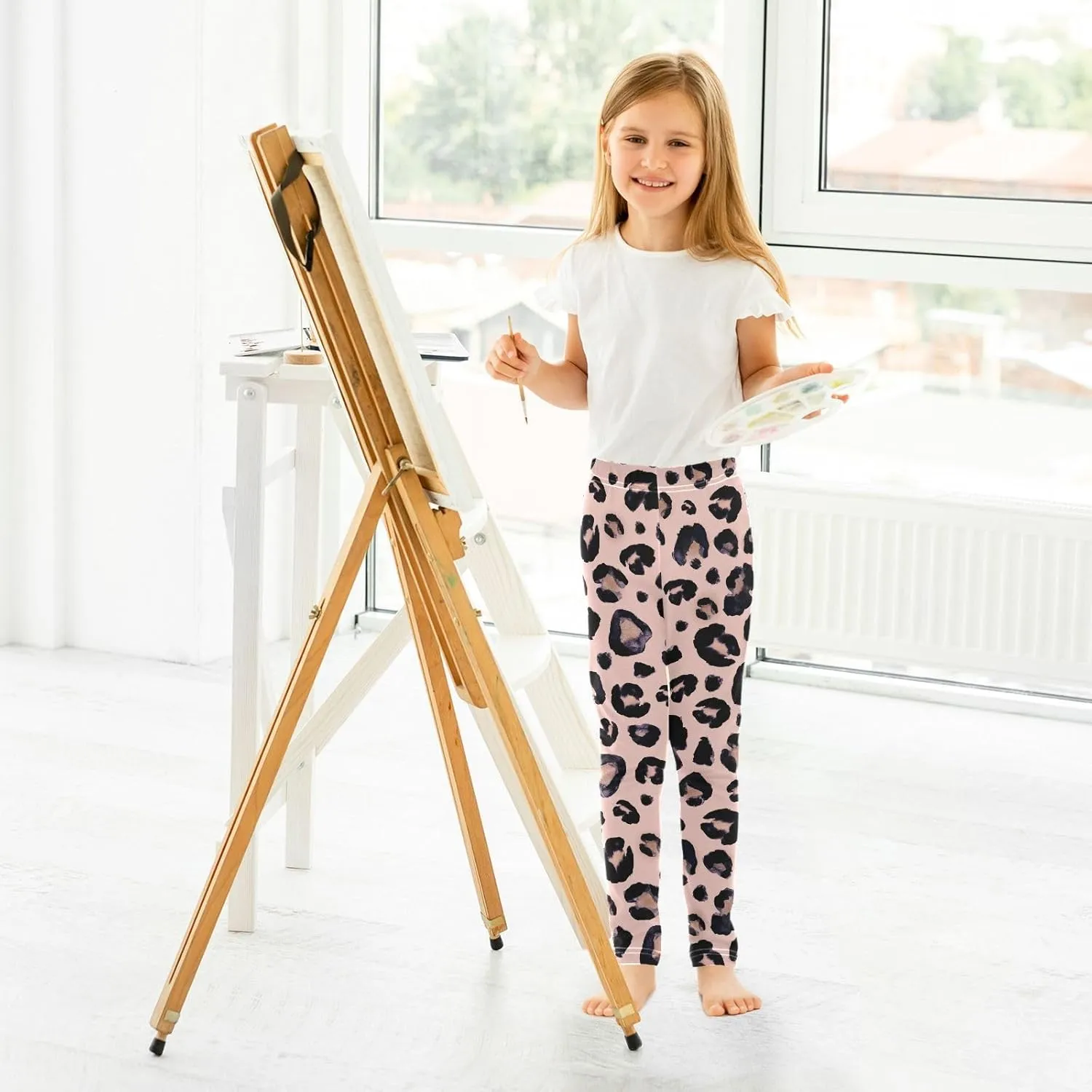 Leopard Skin Leggings for Girls Stretch Pants Soft Girls Leggings Ankle Length Leggings for Kids Toddler 4-10 Years