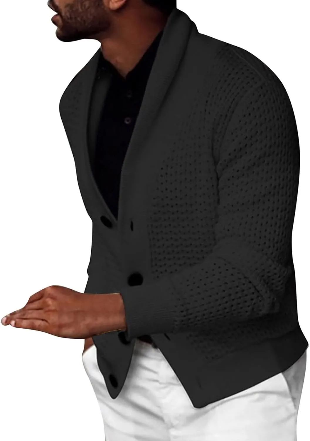 Men Shawl Collar Cardigan Sweater Button Down Cable Knitted Sweater Long Sleeve Jumper Slim Fit Knitwear Casual Jacket
