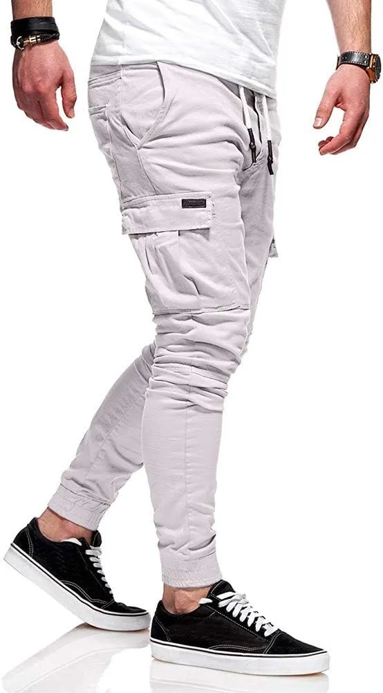 Mens Workout Cargo Sweatpants Cargo Sweatpants Elastic Waist Drawstring Straight Leg Athletic Trousers Baggy Jogger