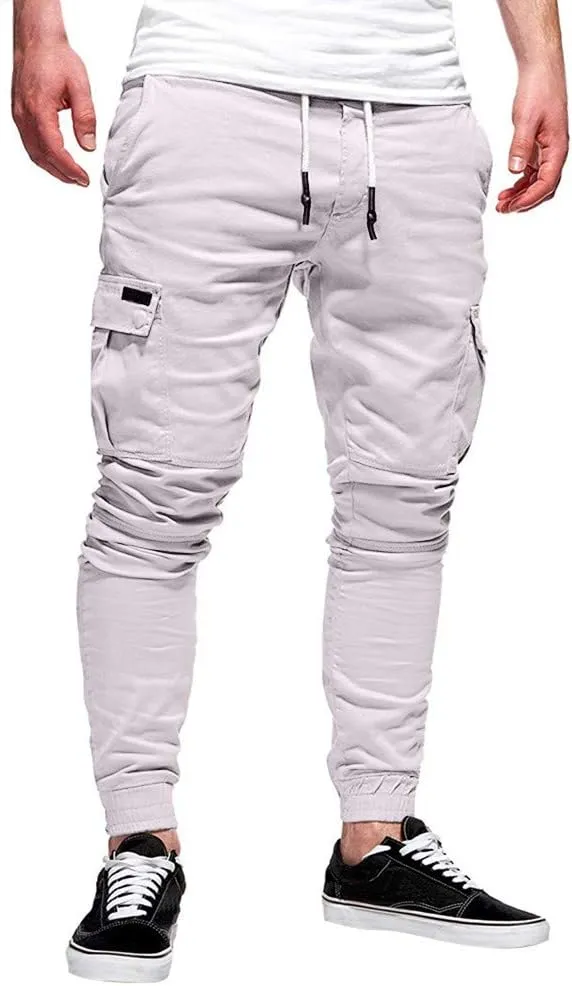 Mens Workout Cargo Sweatpants Cargo Sweatpants Elastic Waist Drawstring Straight Leg Athletic Trousers Baggy Jogger
