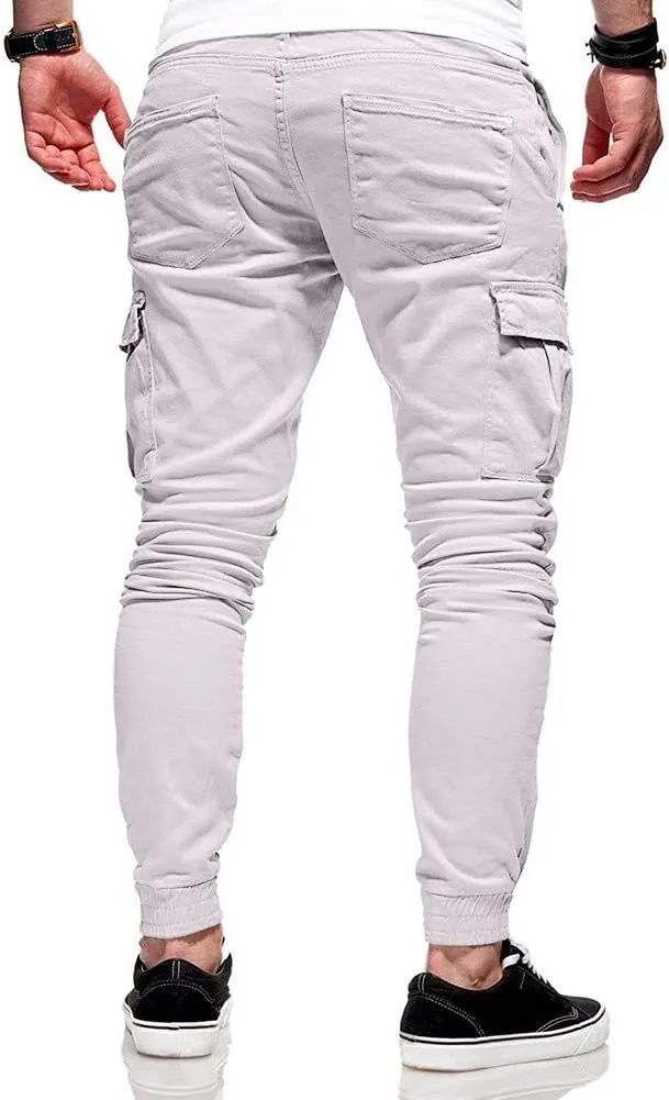 Mens Workout Cargo Sweatpants Cargo Sweatpants Elastic Waist Drawstring Straight Leg Athletic Trousers Baggy Jogger