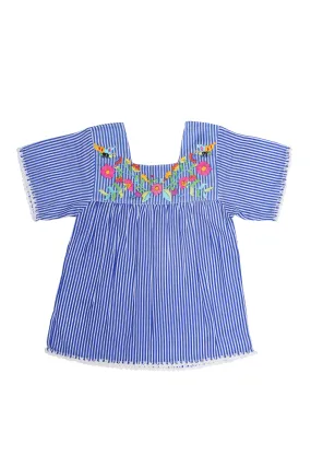 Mirabelle Blouse Azure Stripe with Hand Stitch, Crochet