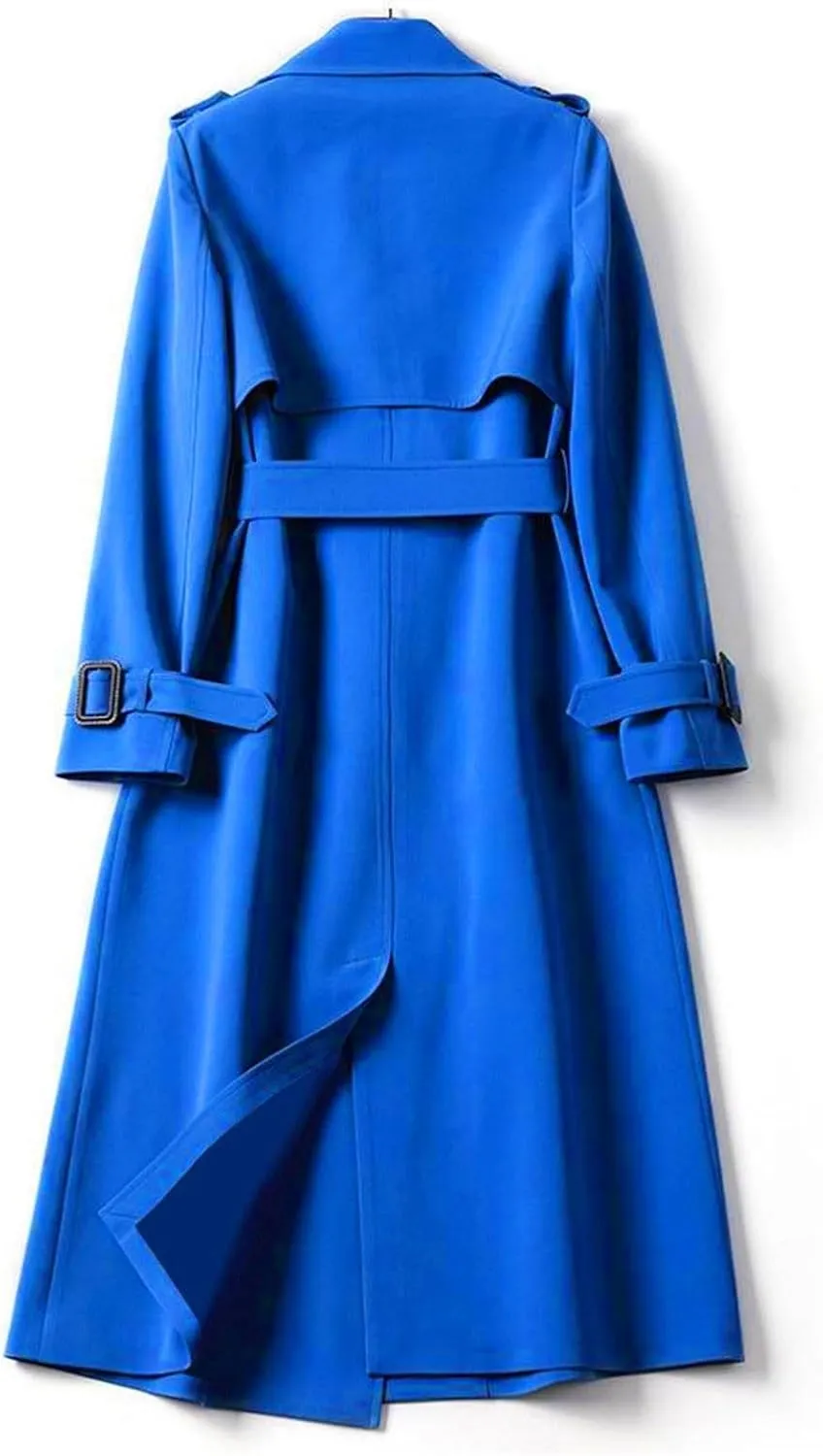Miyaomn Fall Fashion Long Trench Coats for Women Dressy Office Double-Breasted Notch Lapel Jacket Classic Outerwear with Belt