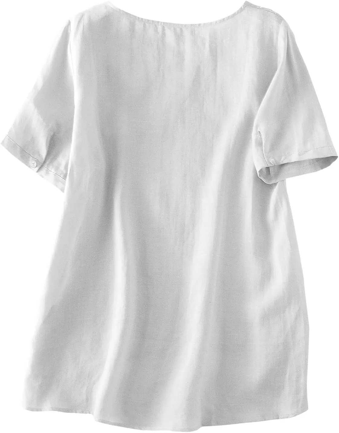 Miyaomn Summer Boho Linen Shirts for Women Floral Embroiderd Loose Flowy Tops Dressy Casual V Neck Short Sleeve Tunic Blouses