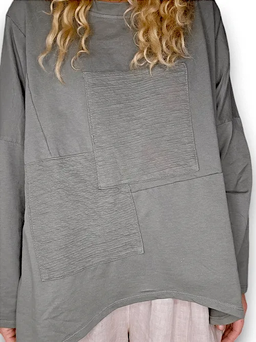 PATCHWORK COTTON SWEATER LINEN FOREST