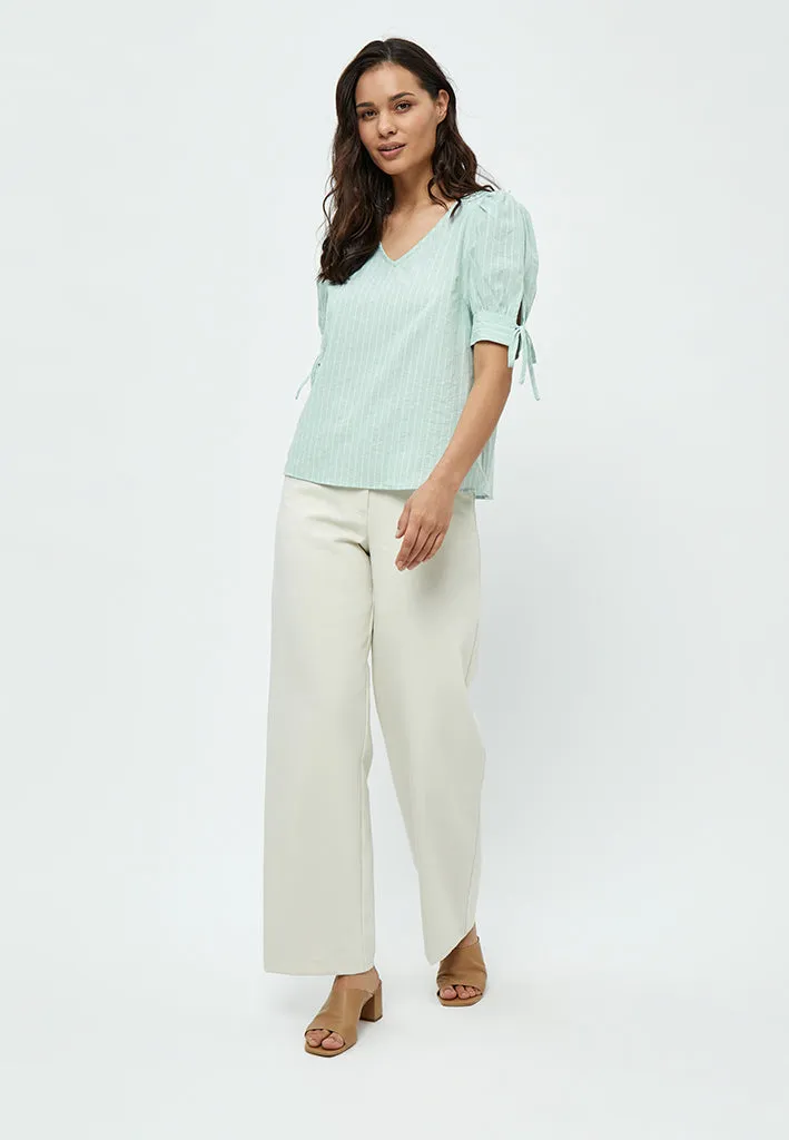 PCMonella Balloon Blouse - Green Mint Stripe