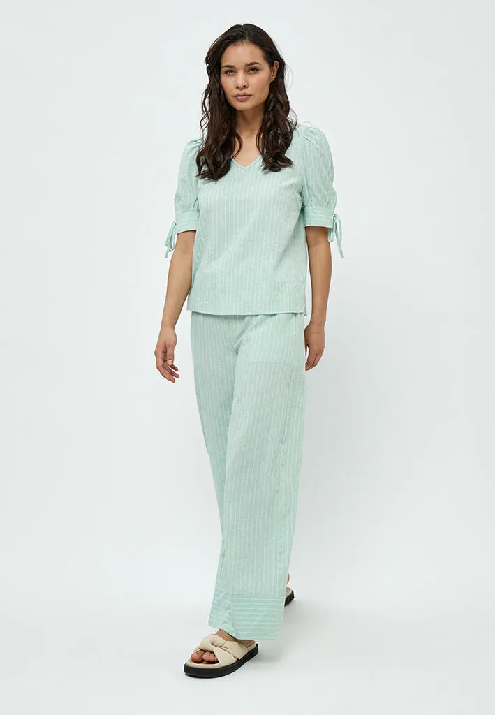 PCMonella Balloon Blouse - Green Mint Stripe