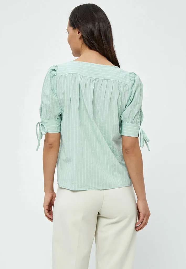 PCMonella Balloon Blouse - Green Mint Stripe