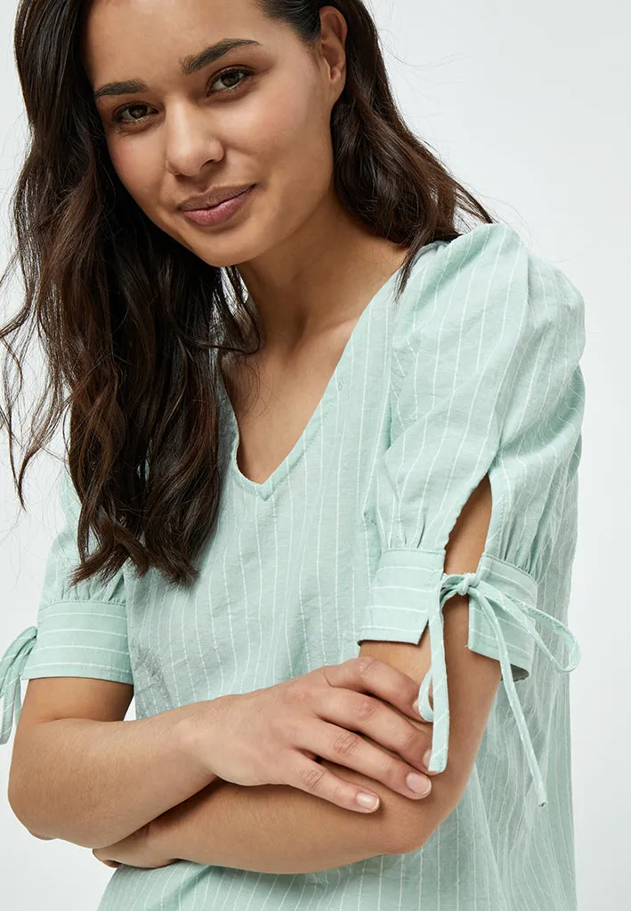 PCMonella Balloon Blouse - Green Mint Stripe