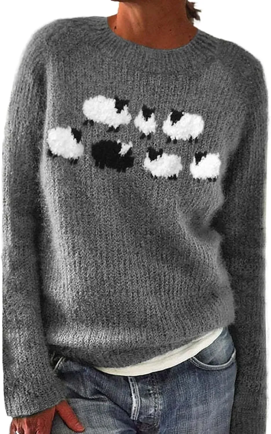 PETYCZEN Womens Fair Isle Sweater Vintage Long Sleeve Mock Neck Sweater Casual Loose Pullover Tops Cozy Warm Knit Sweater
