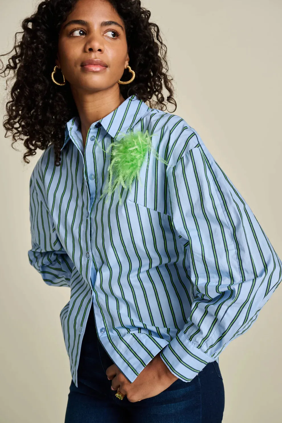 Pom Amsterdam Striped Poplin Blouse - Cloudy Blue