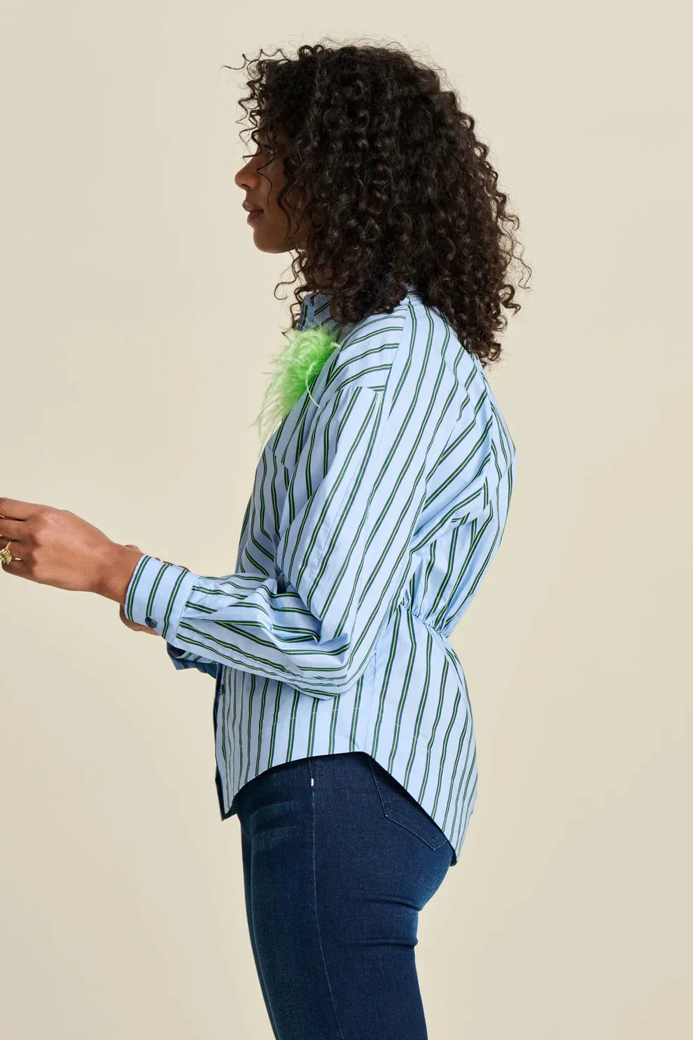 Pom Amsterdam Striped Poplin Blouse - Cloudy Blue
