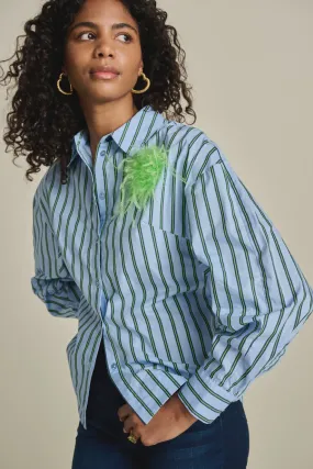 Pom Amsterdam Striped Poplin Blouse - Cloudy Blue