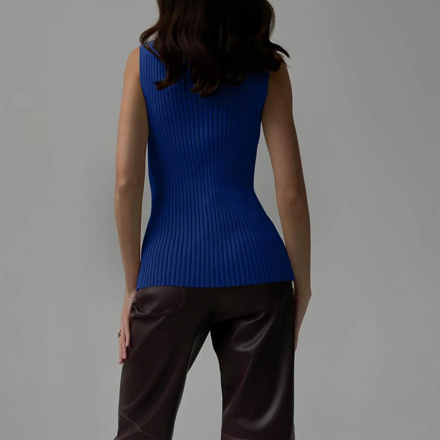 Ribbed Knit Tank Top for Women Turtleneck Sleeveless Sweater Blouse Solid Color Tunic Summer Trendy Shirt