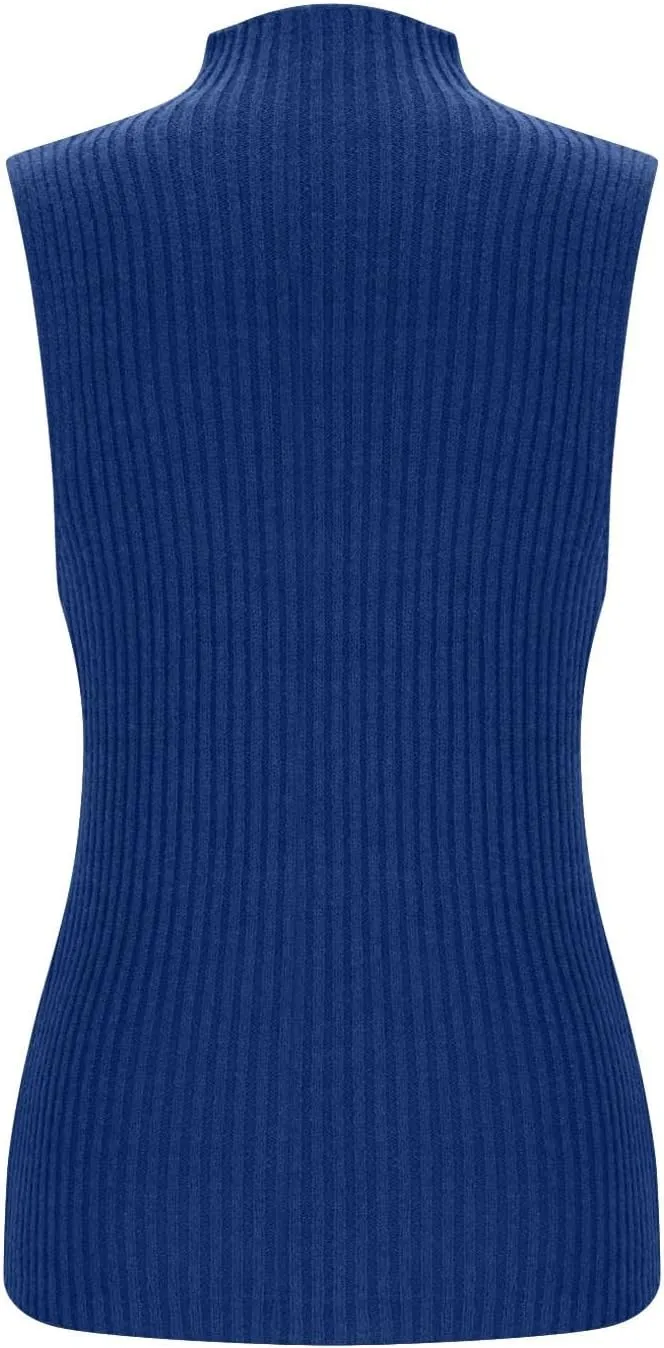 Ribbed Knit Tank Top for Women Turtleneck Sleeveless Sweater Blouse Solid Color Tunic Summer Trendy Shirt