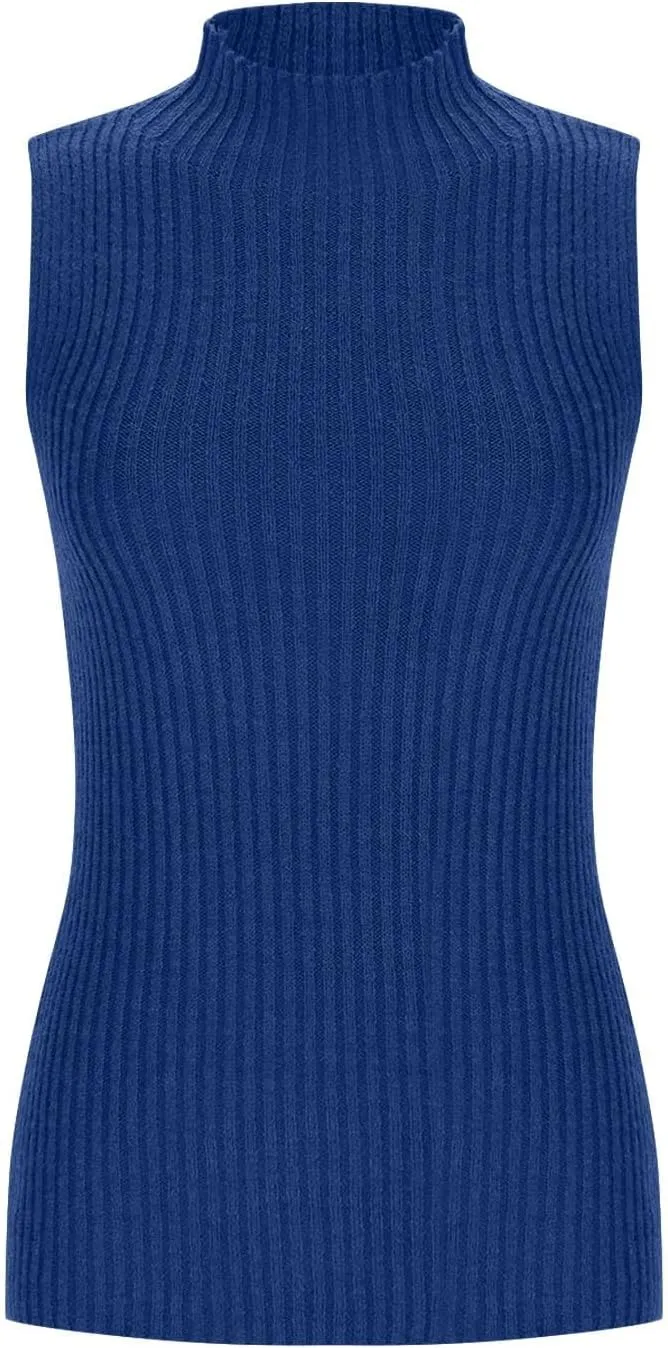 Ribbed Knit Tank Top for Women Turtleneck Sleeveless Sweater Blouse Solid Color Tunic Summer Trendy Shirt