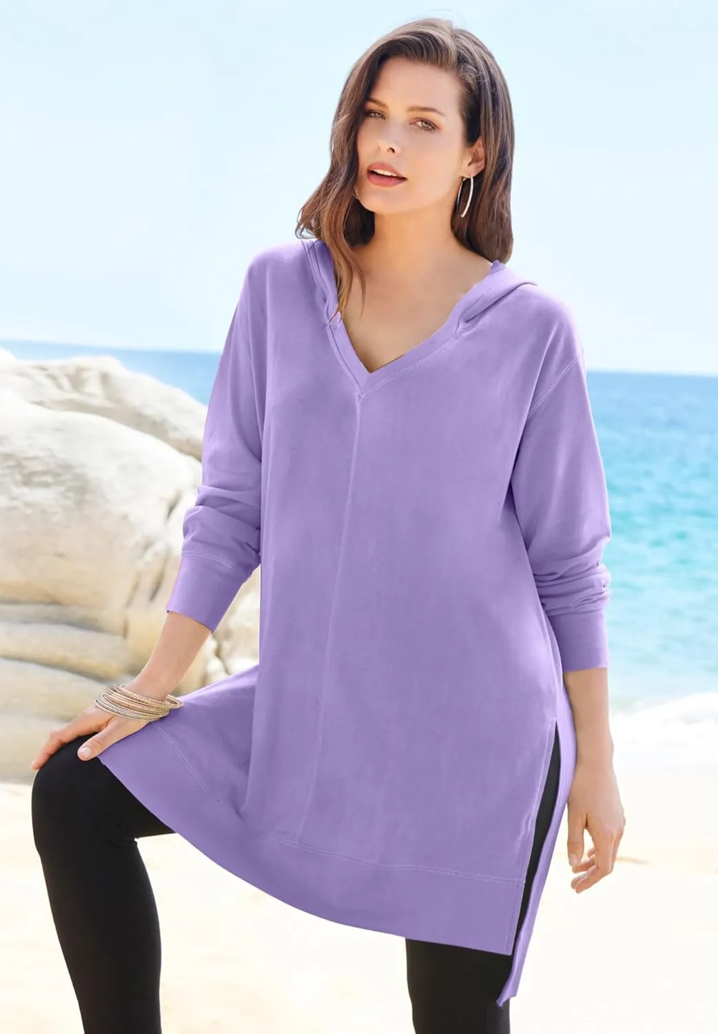 Roaman's Women's Plus Size French Terry Hoodie Tunic Sweatshirt