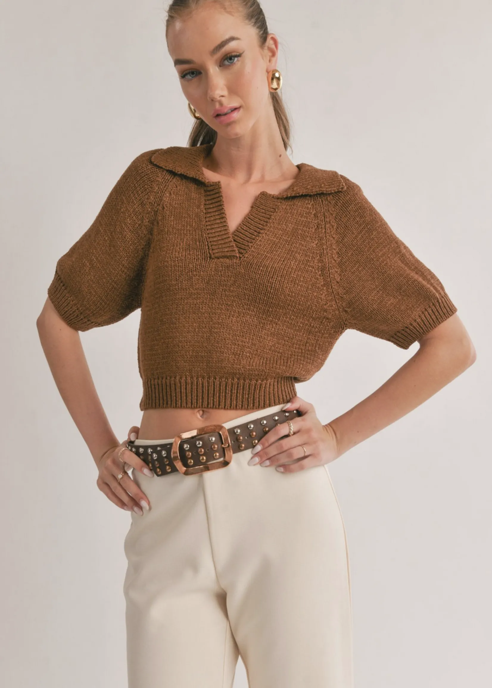 Scarlet Collared Sweater - Brown