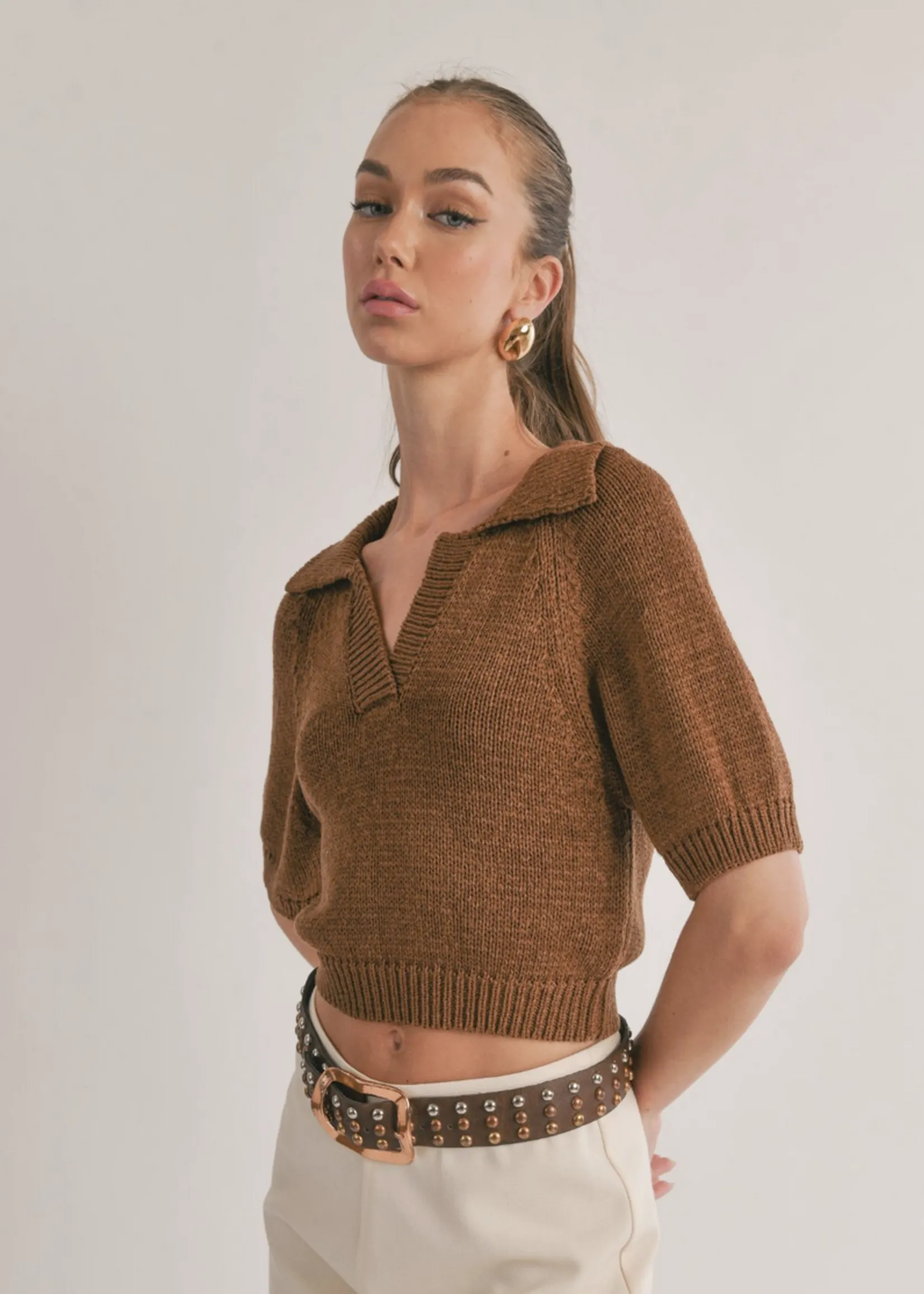 Scarlet Collared Sweater - Brown