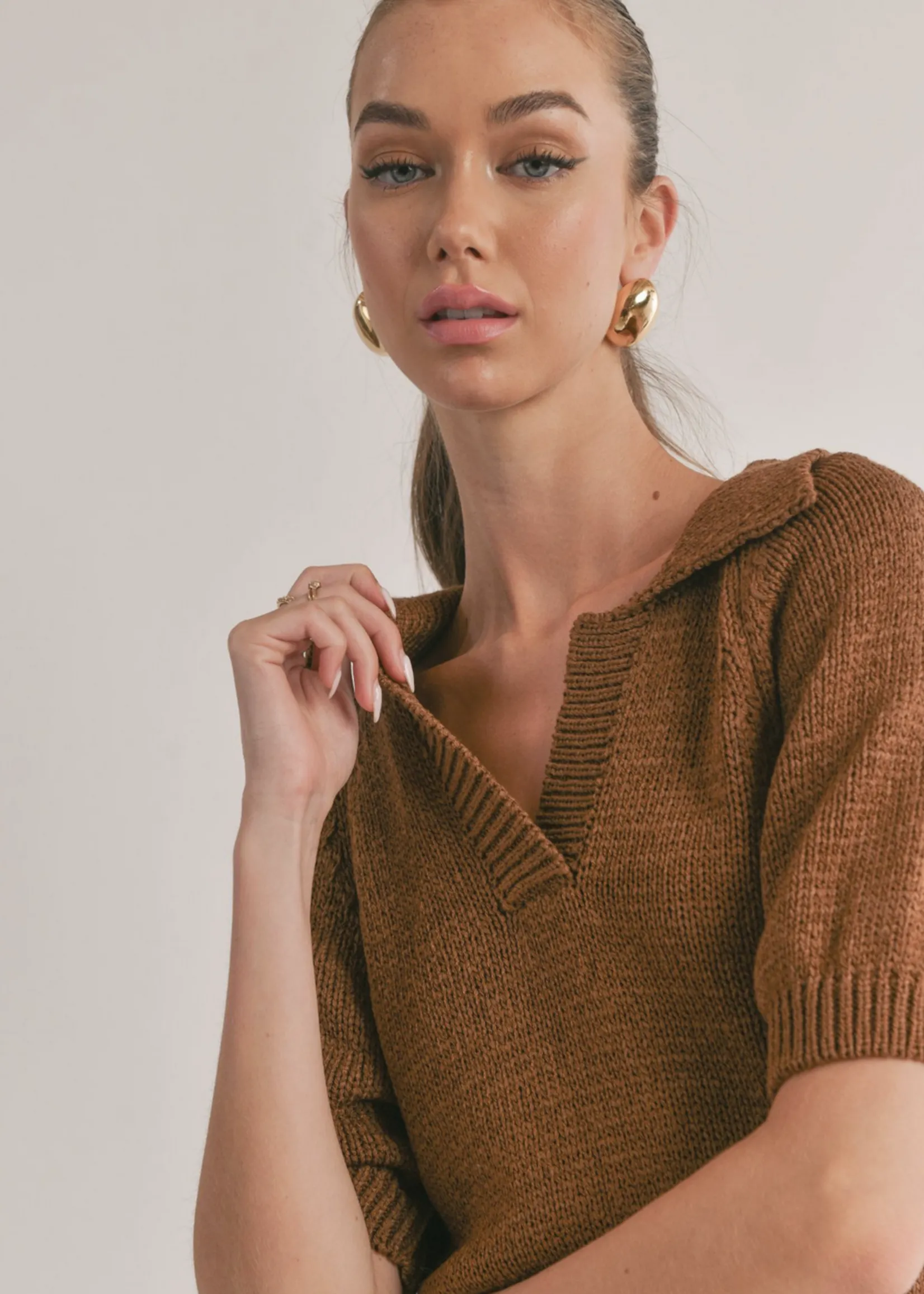 Scarlet Collared Sweater - Brown