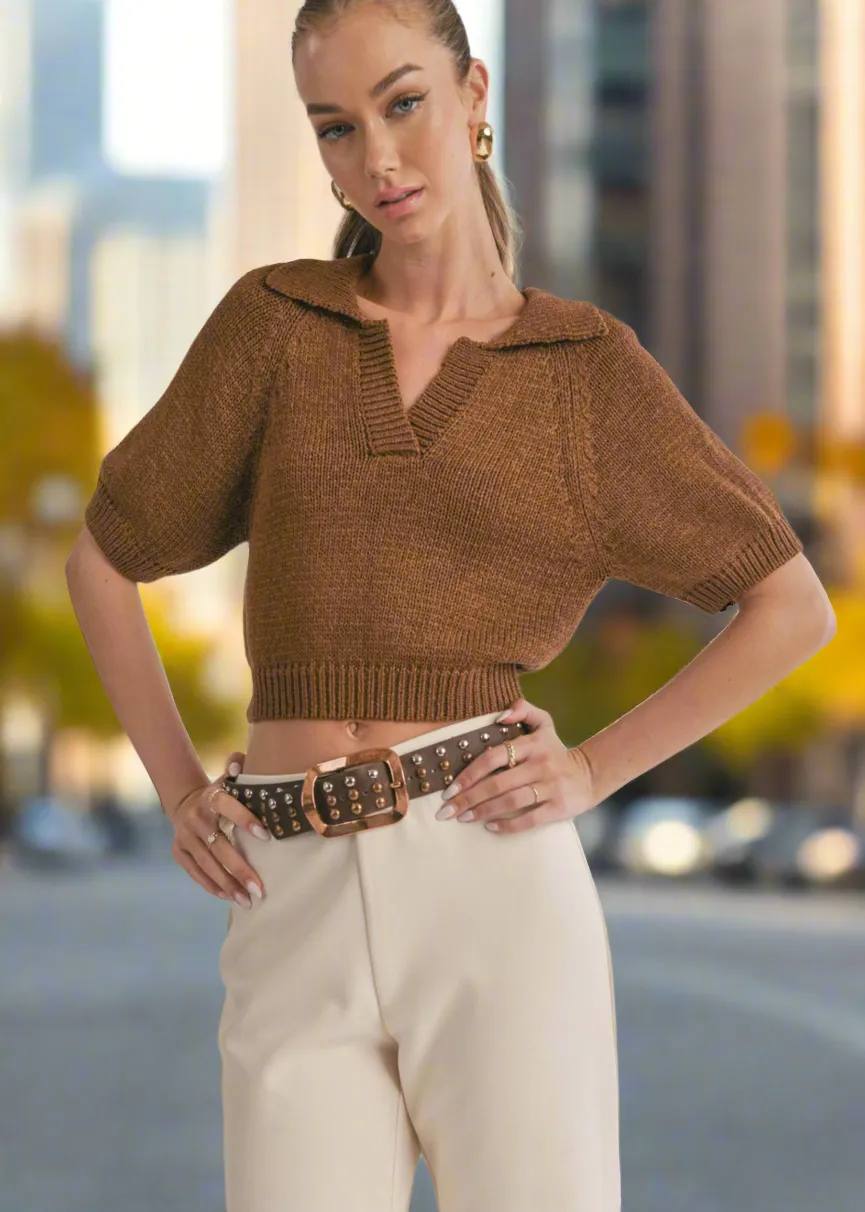 Scarlet Collared Sweater - Brown