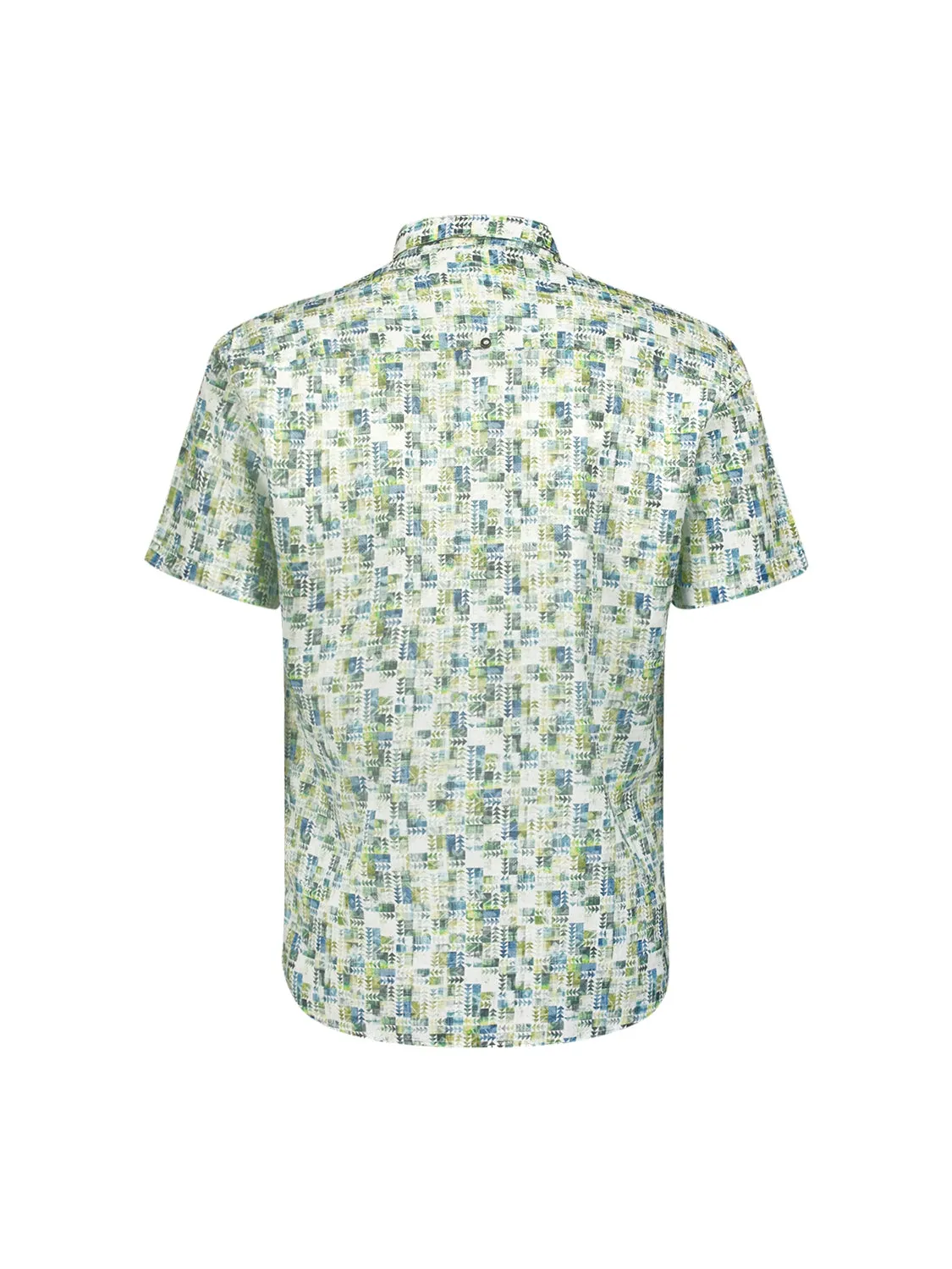 Shirt Short Sleeve Allover Printed With Linen | Aqua