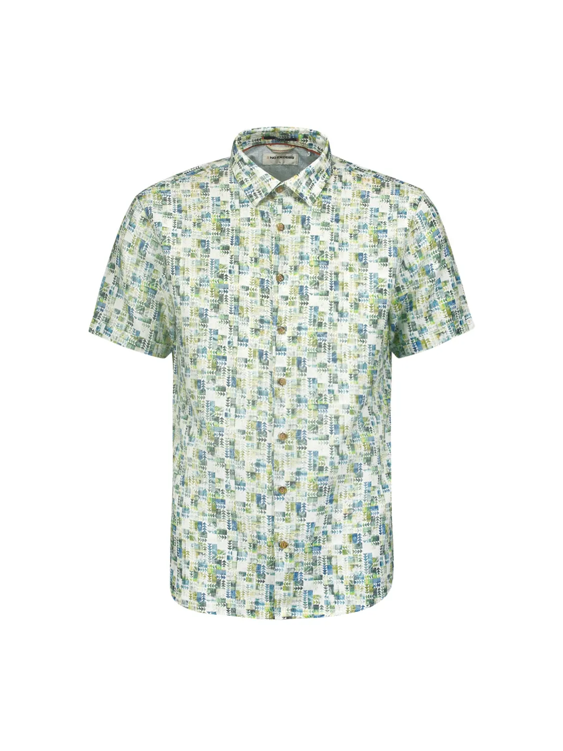 Shirt Short Sleeve Allover Printed With Linen | Aqua