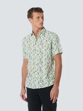 Shirt Short Sleeve Allover Printed With Linen | Aqua