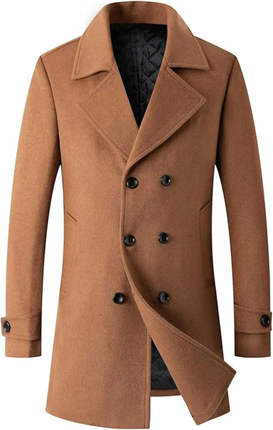 SOMTHRON Men's Woolen Trench Coat Regular Fit Double Breasted Wool Blend Jacket Winter Pea Coat Businesss Overcoat