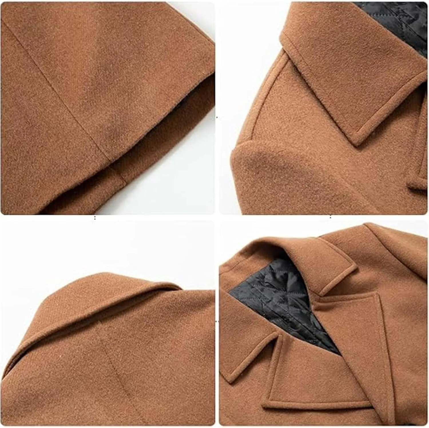 SOMTHRON Men's Woolen Trench Coat Regular Fit Double Breasted Wool Blend Jacket Winter Pea Coat Businesss Overcoat