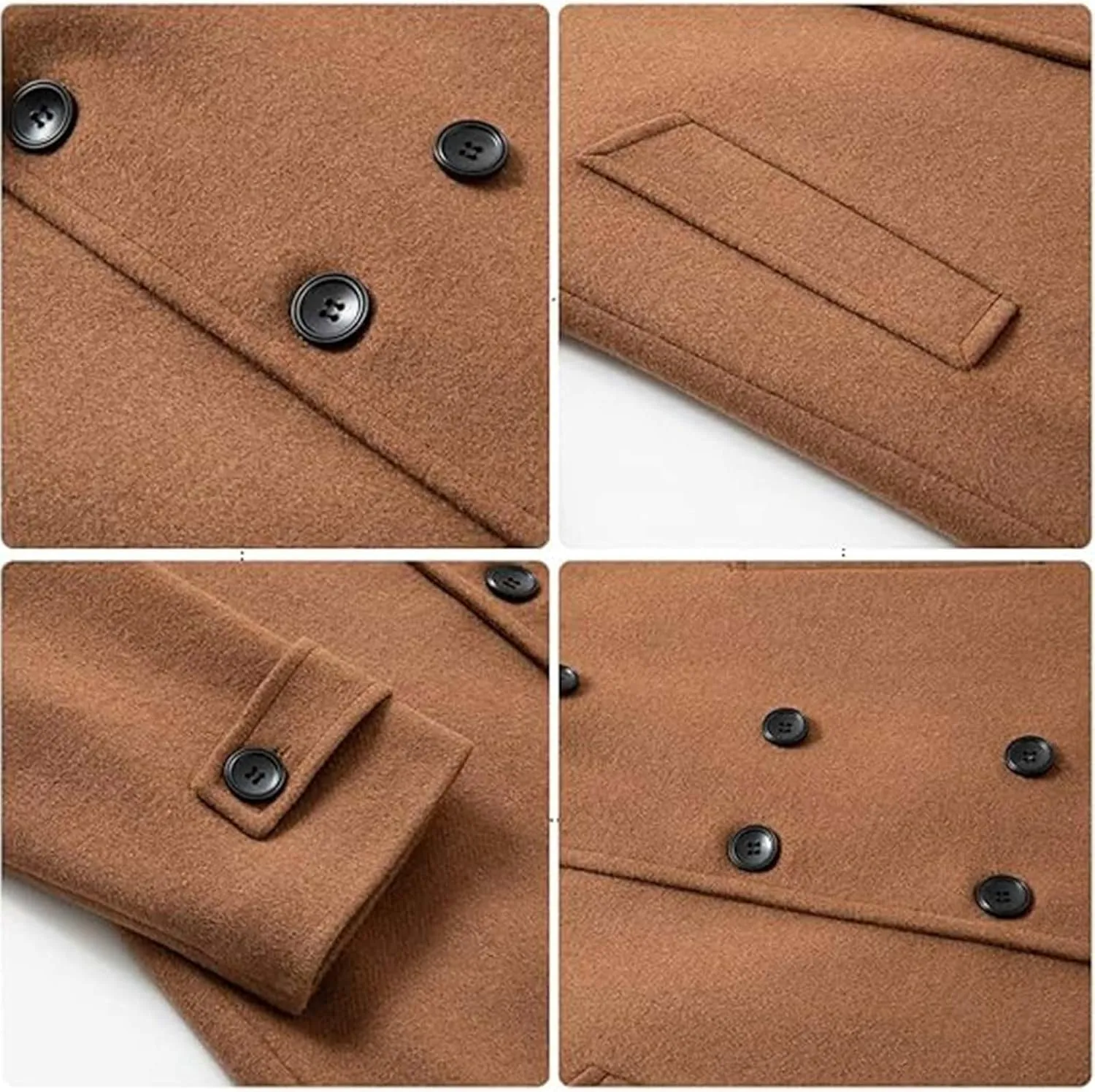 SOMTHRON Men's Woolen Trench Coat Regular Fit Double Breasted Wool Blend Jacket Winter Pea Coat Businesss Overcoat