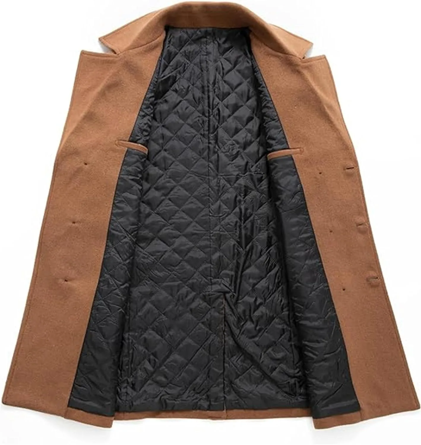SOMTHRON Men's Woolen Trench Coat Regular Fit Double Breasted Wool Blend Jacket Winter Pea Coat Businesss Overcoat