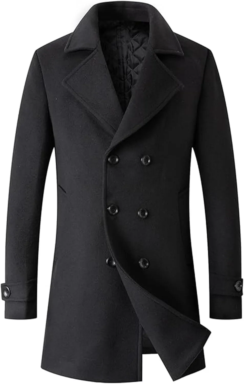 SOMTHRON Men's Woolen Trench Coat Regular Fit Double Breasted Wool Blend Jacket Winter Pea Coat Businesss Overcoat
