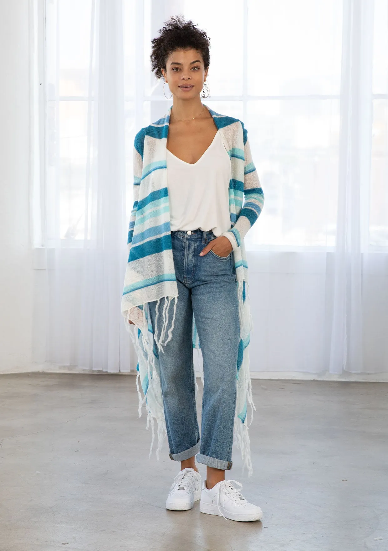 Striped Flowy Long Cardigan