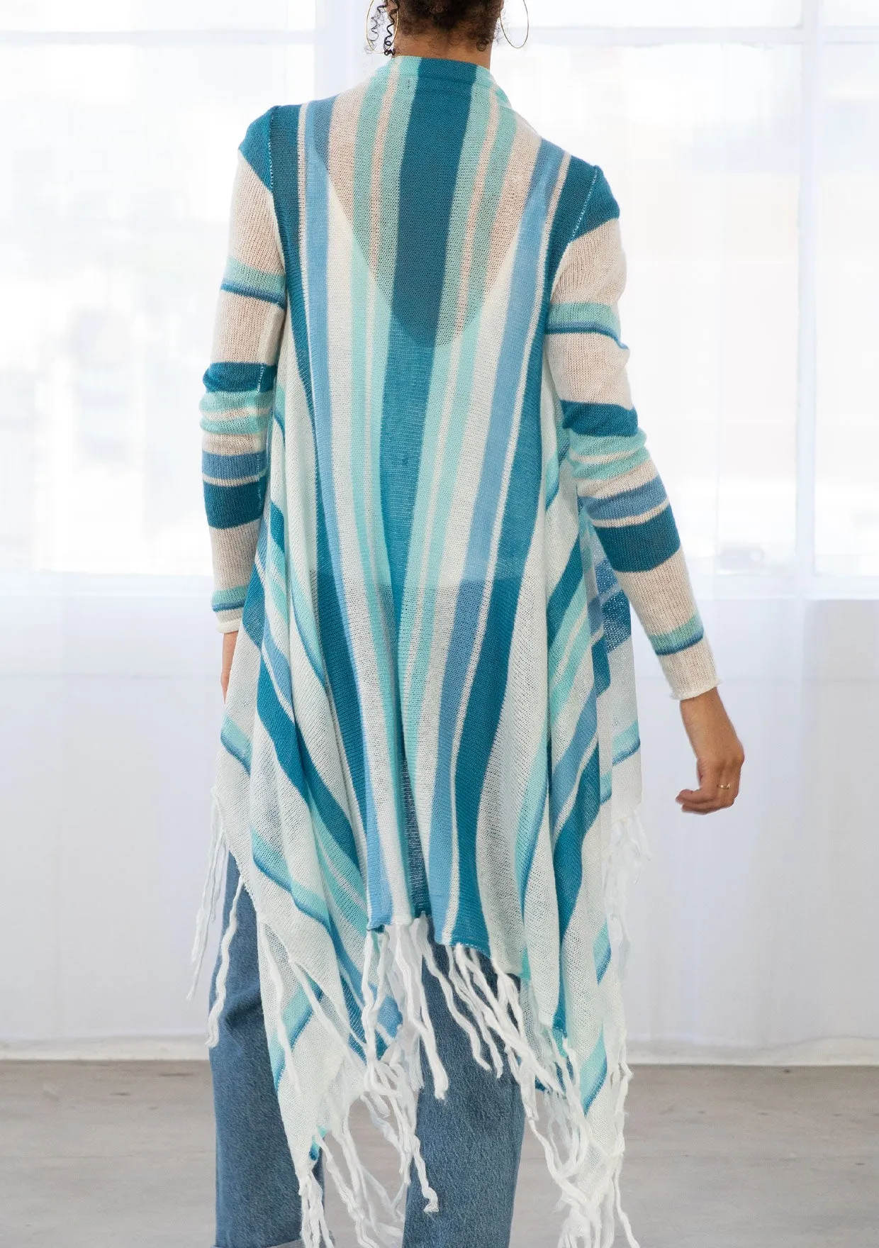 Striped Flowy Long Cardigan