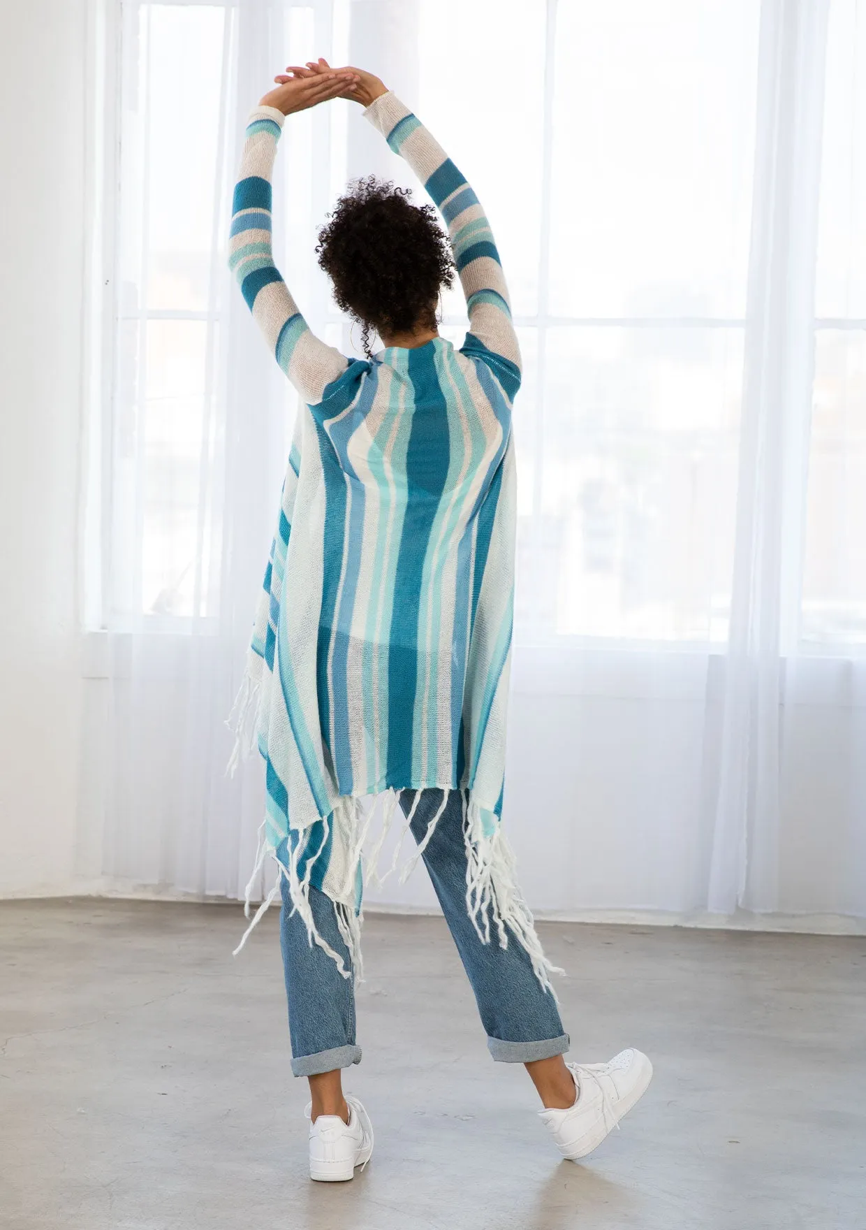 Striped Flowy Long Cardigan
