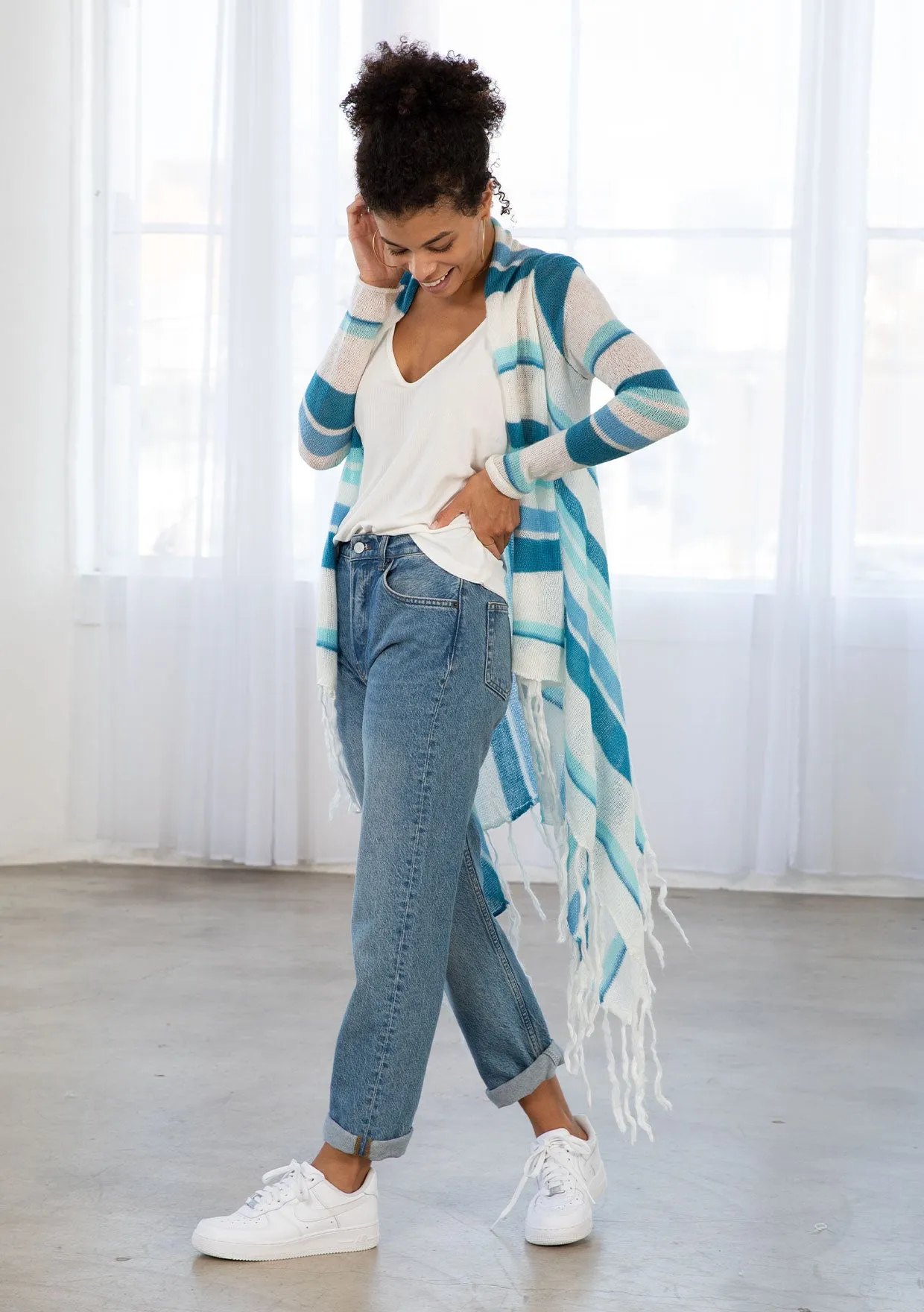 Striped Flowy Long Cardigan