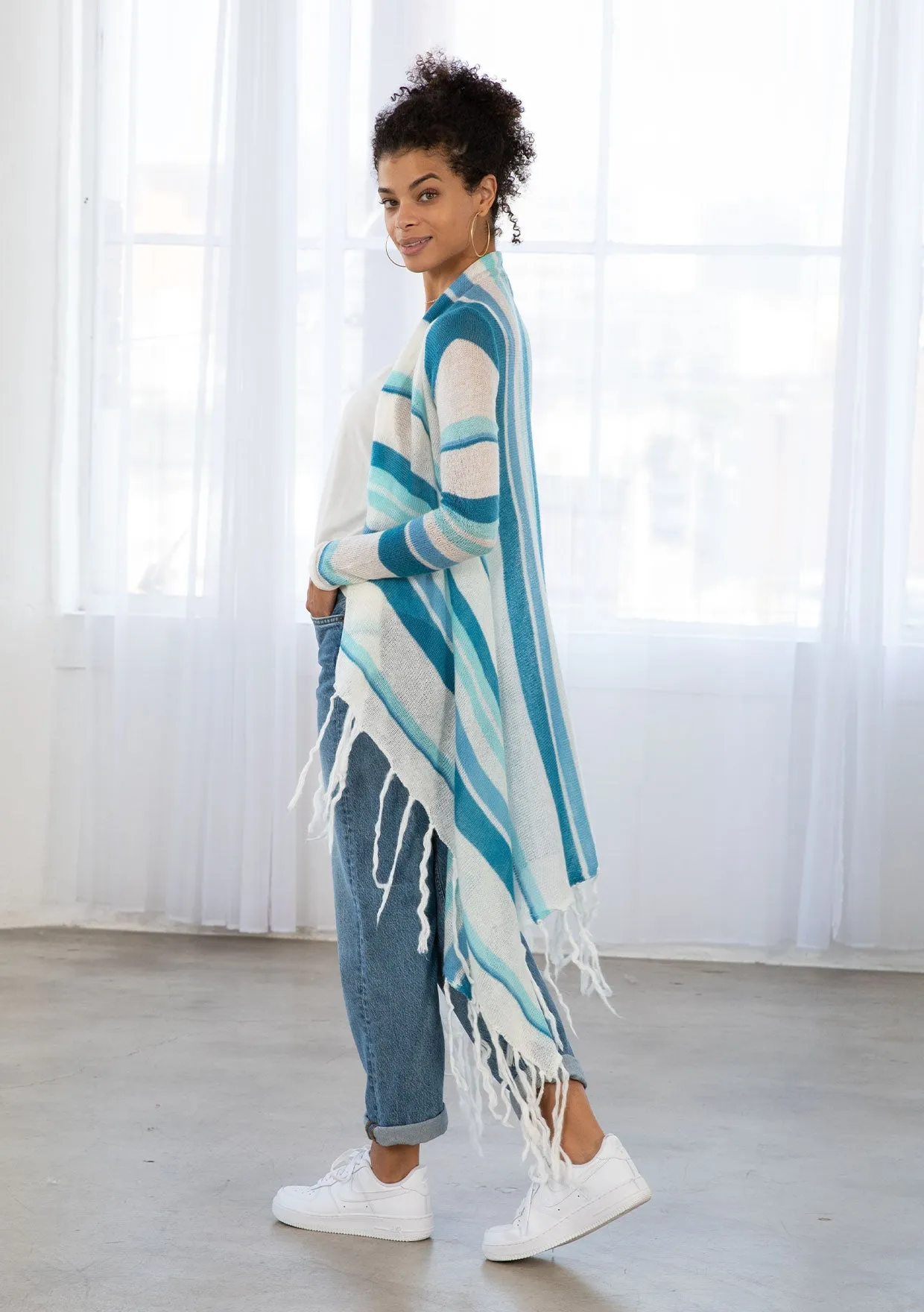 Striped Flowy Long Cardigan