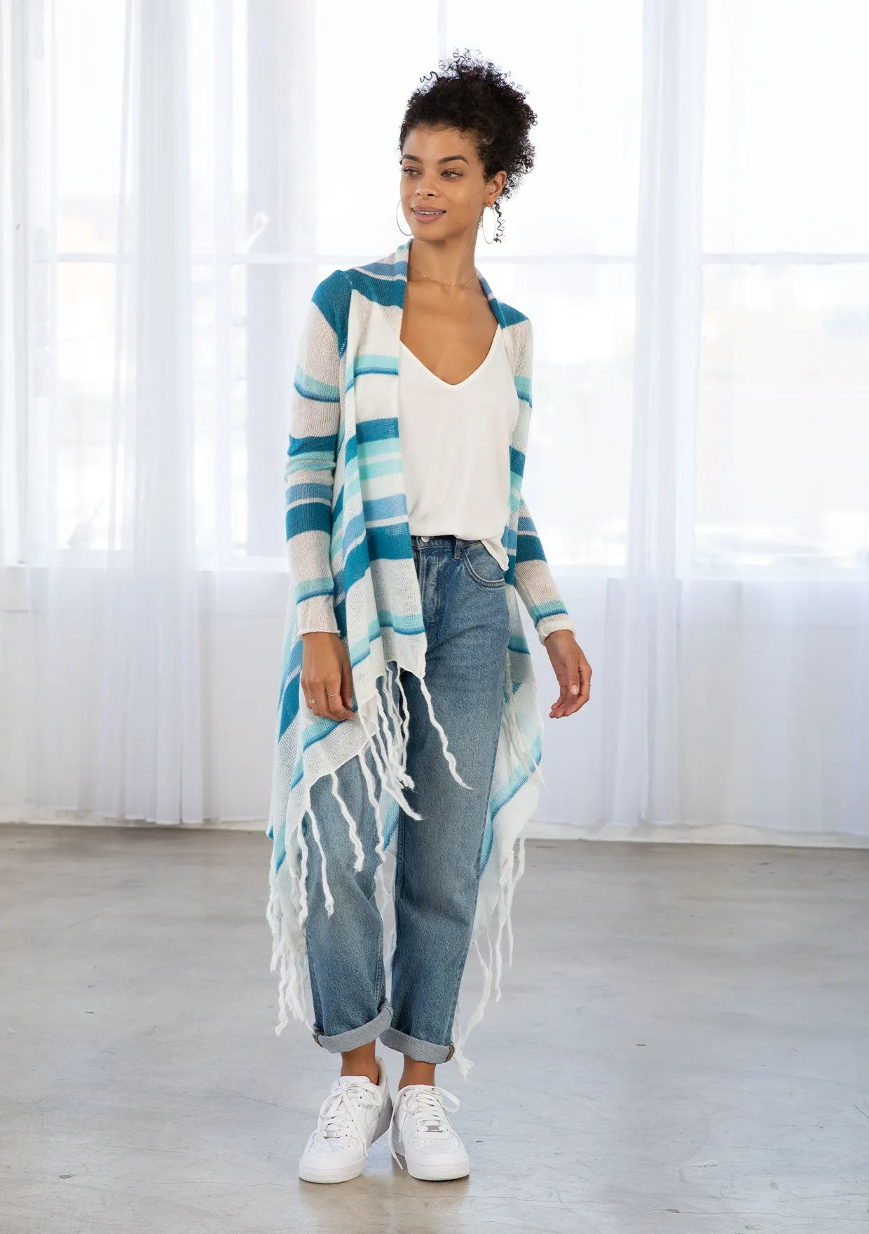 Striped Flowy Long Cardigan