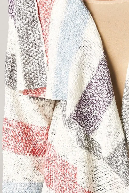 Striped Marled Knit Cardigan Sweater