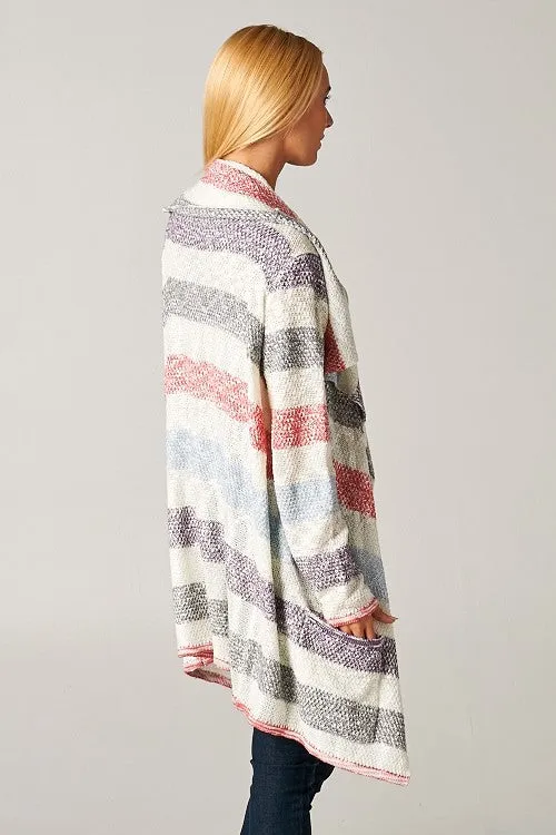 Striped Marled Knit Cardigan Sweater