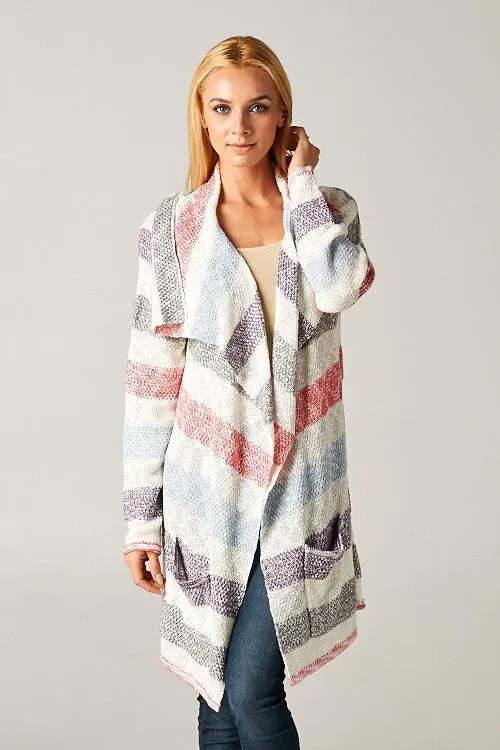 Striped Marled Knit Cardigan Sweater