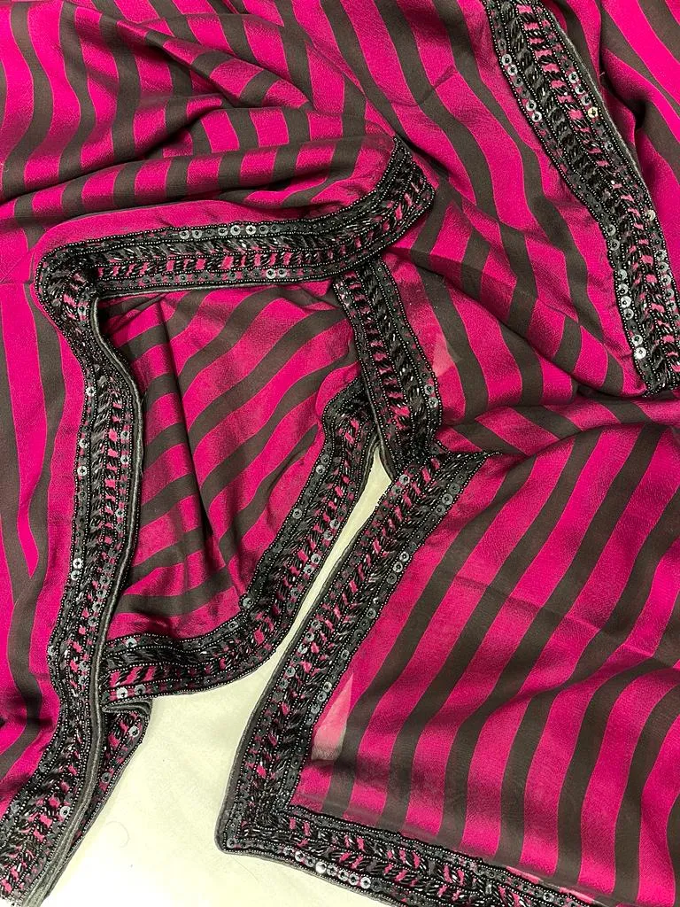 Striped sexy zardosi gorgette saree