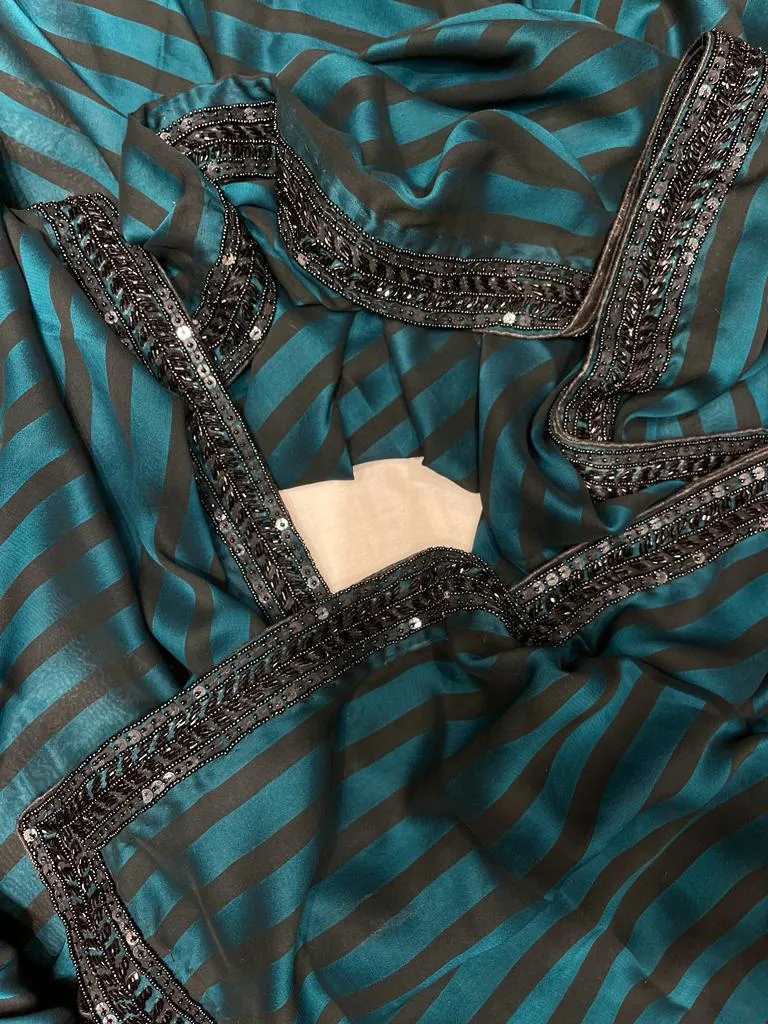 Striped sexy zardosi gorgette saree