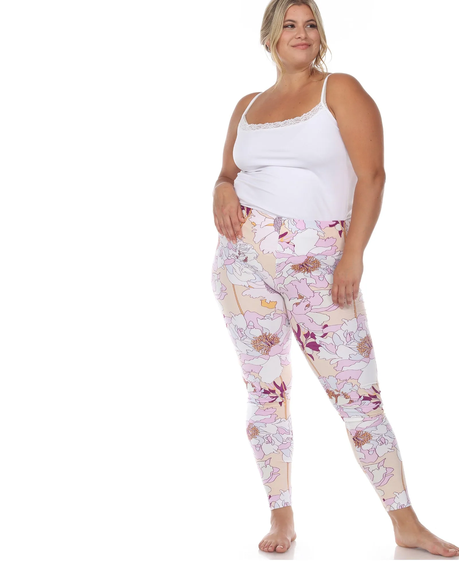 Super Soft Tropical Printed Leggings | Coral Pink Flower