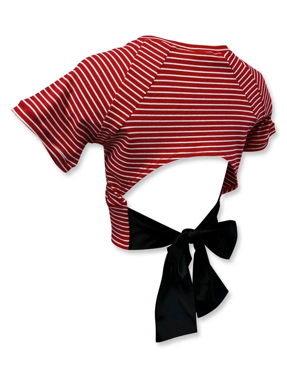 Texas Tech Double T " Marmalade" Striped Tie Back Crop Blouse