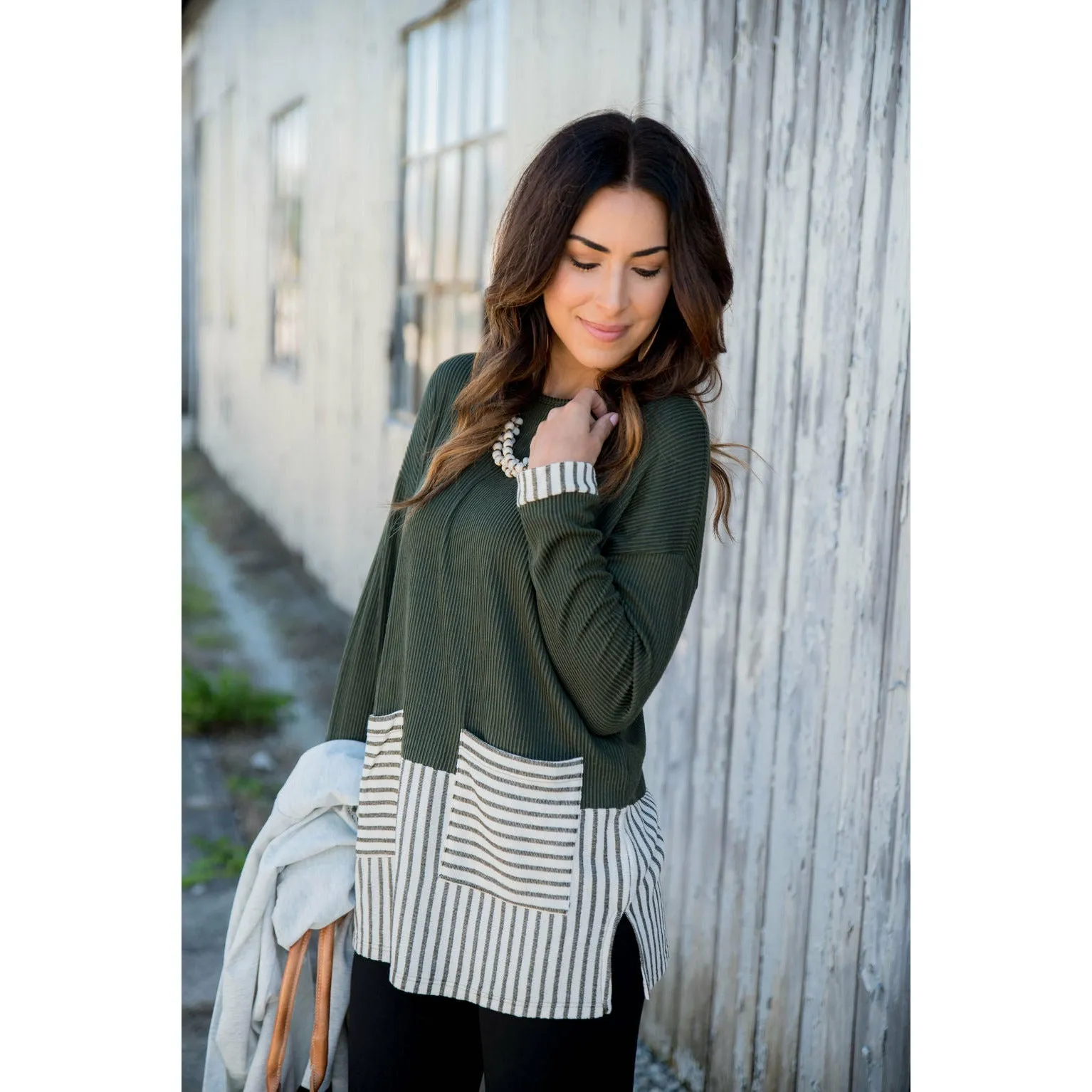 Texture Stripe Trimmed Blouse