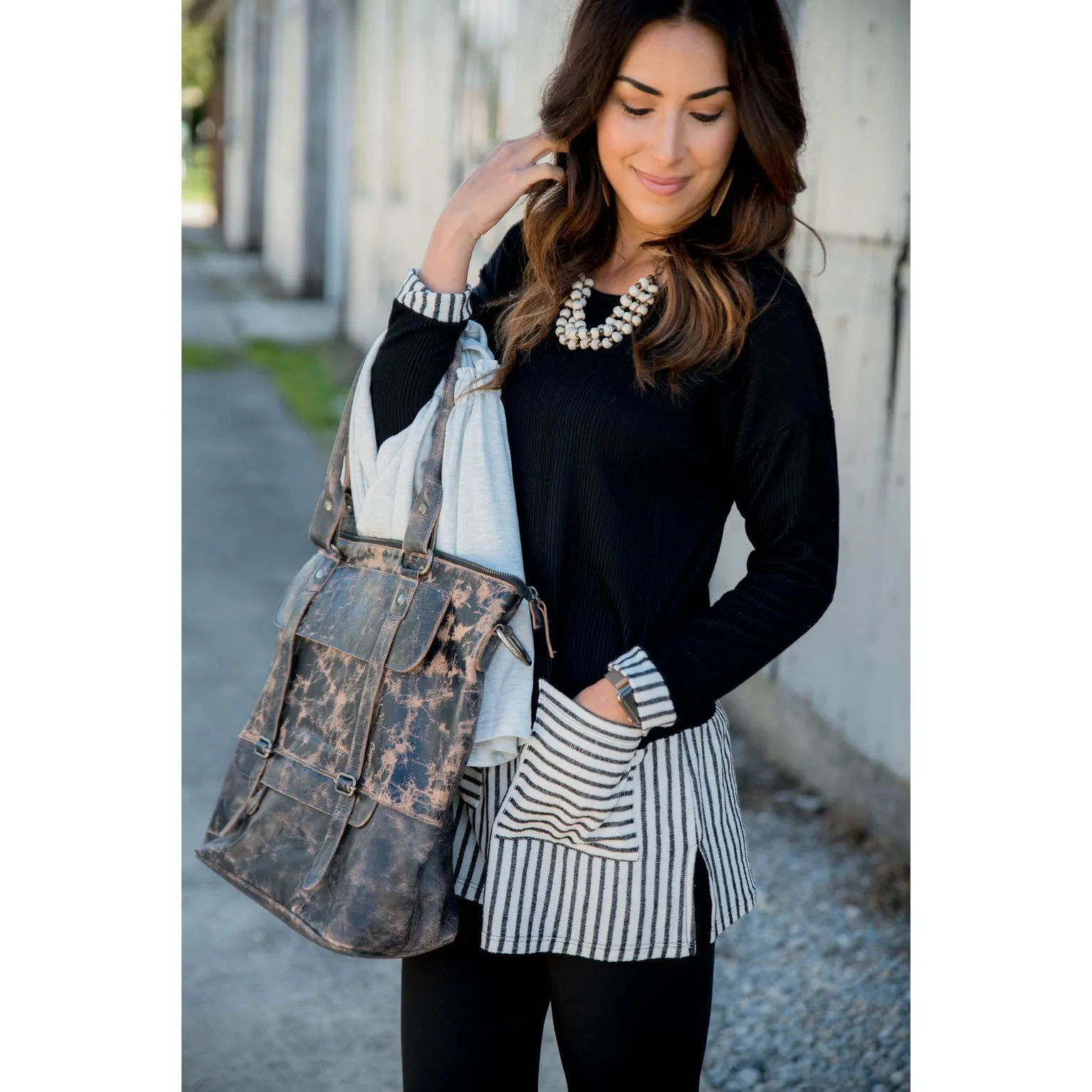 Texture Stripe Trimmed Blouse